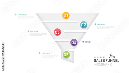 Sales funnel Infographic diagram template for business. Modern Timeline 5 steps, presentation vector infographics.