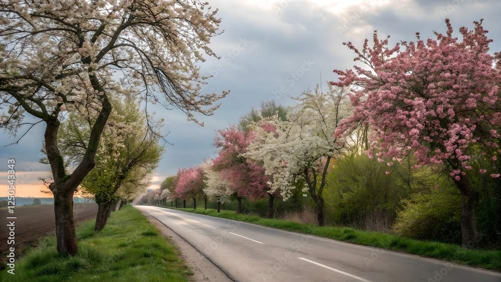 Springtime Drive Along Blooming Trees Springtime Drive Along Blooming Trees