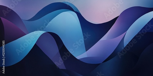 Abstract Blue and Purple Wave Landscape Digital Art: Serene Hills of Color and Light photo