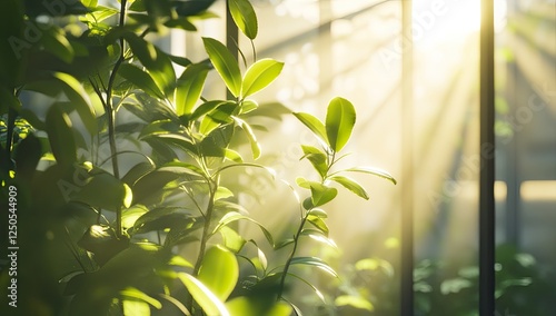 Sunlit Greenery Through Glass Pane: A Botanical Impression