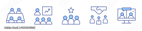 brief, team, online meeting, intermediary, meeting. Meeting Icon vector illustration. Line Duotone style. Editable stroke