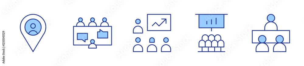 conference room, meeting, user, interview, presentation. Meeting Icon vector illustration. Line Duotone style. Editable stroke