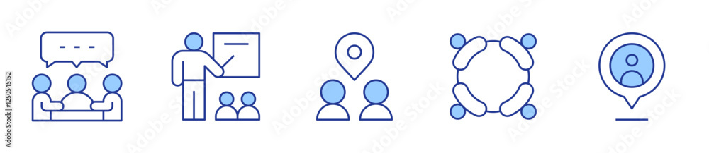 location, presentation, meeting point, discuss, meeting. Meeting Icon vector illustration. Line Duotone style. Editable stroke location, presentation, meeting point, discuss, meeting. Meeting Icon vector illustration. Line Duotone style. Editable stroke