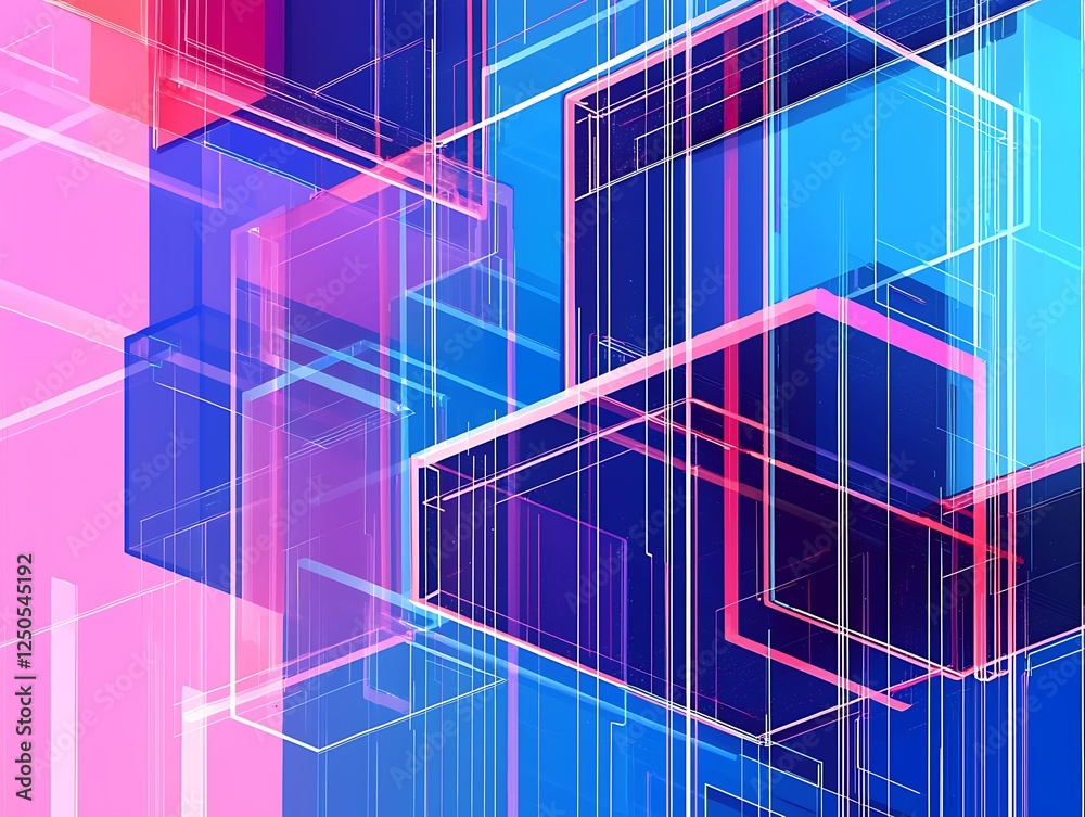 Fototapeta premium Overlapping geometric layers building interconnected productivity visuals