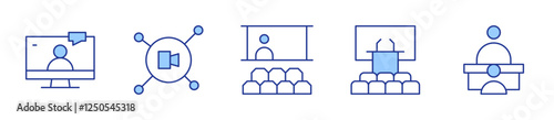 online interview, connection, seminar, conference, interview. Meeting Icon vector illustration. Line Duotone style. Editable stroke