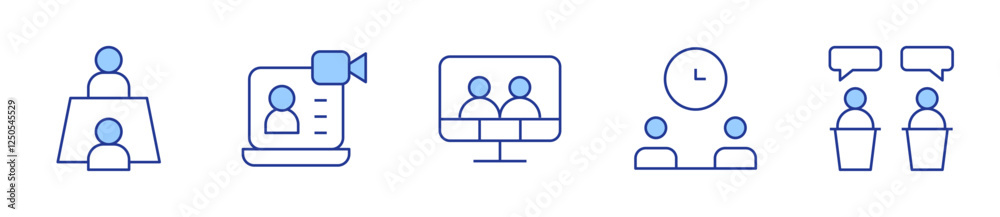 video conference, meeting, video call, discussion. Meeting Icon vector illustration. Line Duotone style. Editable stroke