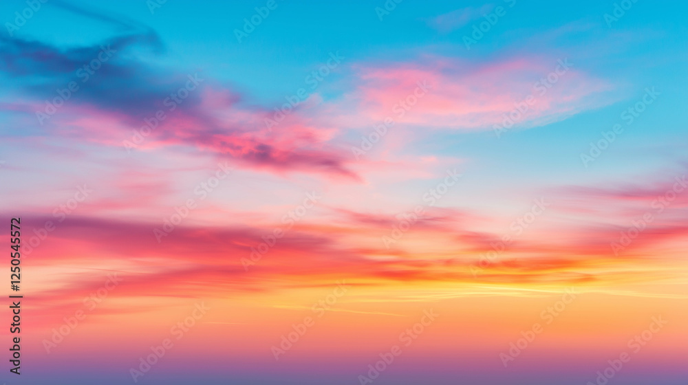 Fototapeta premium stunning sunset sky with vibrant colors blending from pink to blue, creating serene atmosphere. soft clouds add depth to tranquil scene