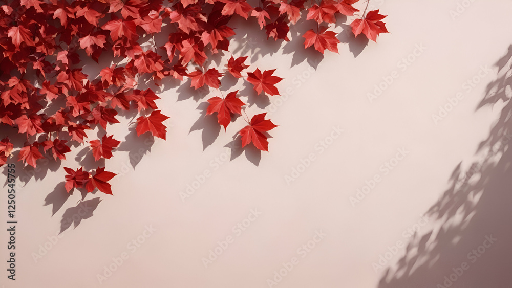 Vibrant Red Leaves Clinging to a Wall, Creating a Striking and Bold Autumn-Inspired Atmosphere Vibrant Red Leaves Clinging to a Wall, Creating a Striking and Bold Autumn-Inspired Atmosphere