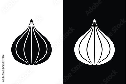 Garlic Vector Illustration. Black & White Silhouette Art