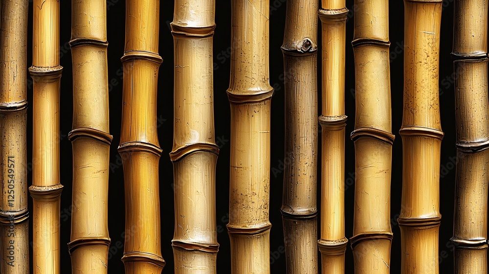 Golden bamboo stalks, close-up, dark background, nature texture Golden bamboo stalks, close-up, dark background, nature texture