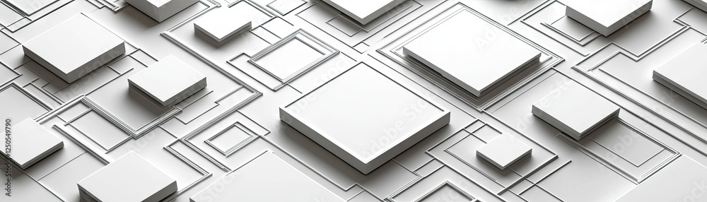 Abstract white cubes, network design, tech background, website banner Abstract white cubes, network design, tech background, website banner