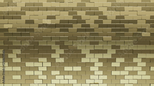 3D, Rectangular Wall background with tiles. Glossy, tile Wallpaper with Gold, Polished blocks. 3D Render photo