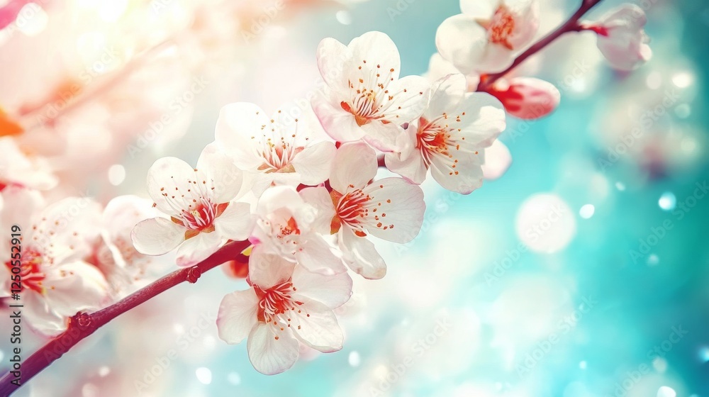 Fototapeta premium Blossoming apricot tree branches in springtime for seasonal design
