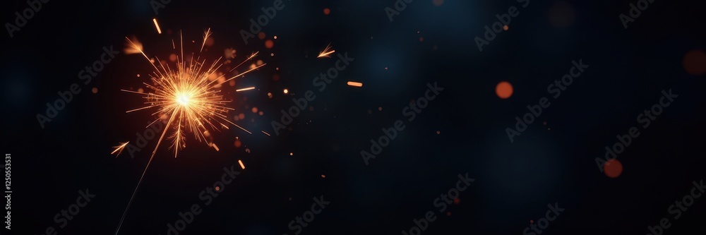 Obraz premium Single bright sparkler against a deep black background, dark, contrast, shimmer