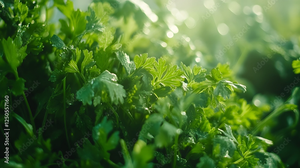 A parsley garden with fresh, curly parsley leaves, bright green hues A parsley garden with fresh, curly parsley leaves, bright green hues