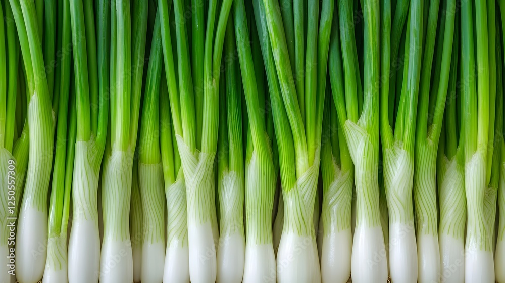 A scallion garden with fresh green onions in neat rows, vibrant greenery A scallion garden with fresh green onions in neat rows, vibrant greenery