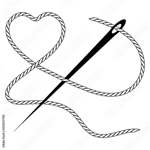 Needle thread forming heart...