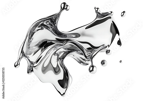 3D render of fluid chrome liquid shapes isolated on white background PNG.AI GENERATED