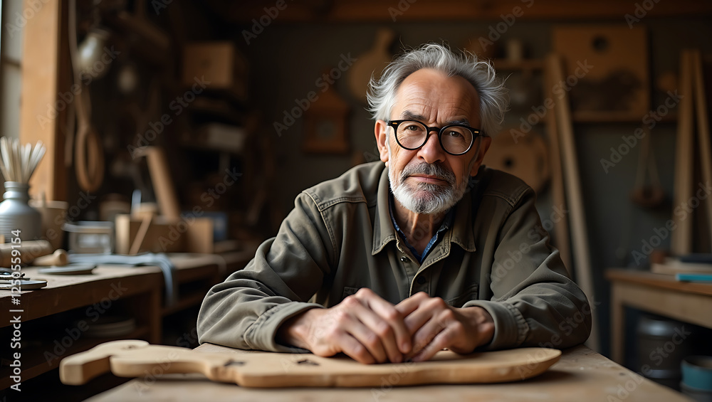 Elderly Craftsman in a Rustic Workshop – Master Artisan at Work, Generative ai Elderly Craftsman in a Rustic Workshop – Master Artisan at Work, Generative ai