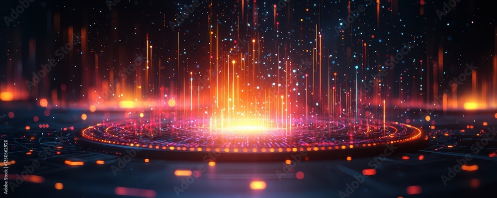 Dynamic light patterns emerge from tech sphere virtual environment digital art futuristic concept Dynamic light patterns emerge from tech sphere virtual environment digital art futuristic concept