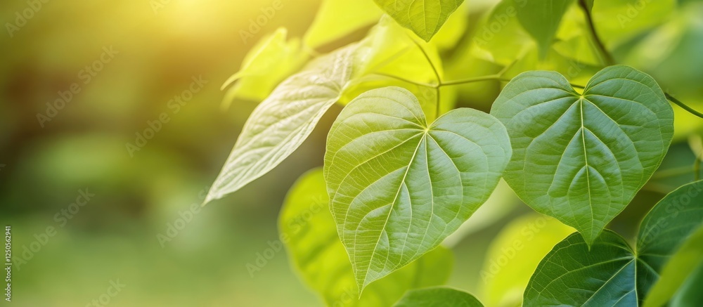 Fototapeta premium Heart-shaped green leaves of Aristolochia durior in natural sunlight, showcasing lush foliage and vibrant plant detail.