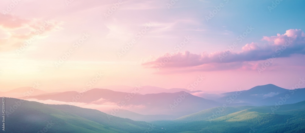 Serene morning landscape with pastel clouds and rolling hills under a bright sky capturing tranquil natural beauty. Serene morning landscape with pastel clouds and rolling hills under a bright sky capturing tranquil natural beauty.