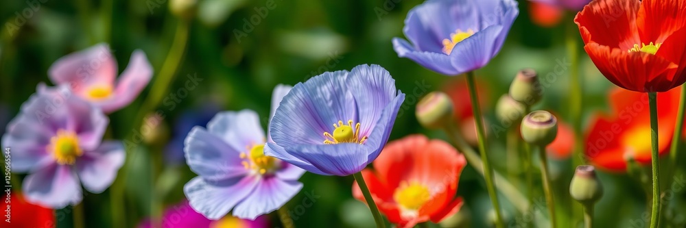 Fototapeta premium Close up of vibrant blue poppy flower in the state of Washington, USA, blue, bloom