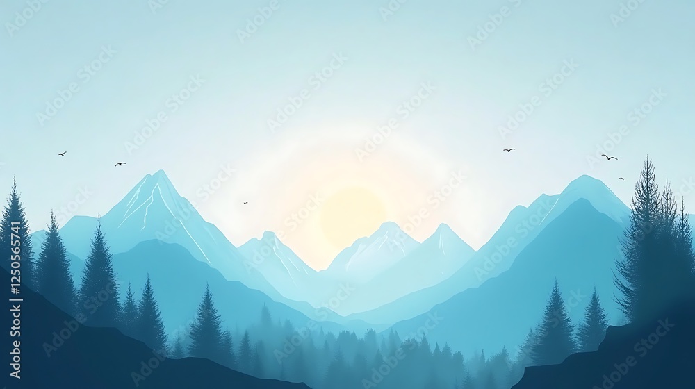 Serene Blue Mountains Sunrise Landscape Scene Serene Blue Mountains Sunrise Landscape Scene