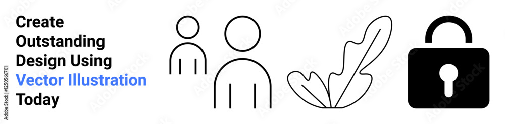 Human figures, stylized outline leaf, and padlock graphic showcasing simplicity and security. Ideal for branding, creativity, teamwork, nature concepts, digital security, user experience flat Human figures, stylized outline leaf, and padlock graphic showcasing simplicity and security. Ideal for branding, creativity, teamwork, nature concepts, digital security, user experience flat