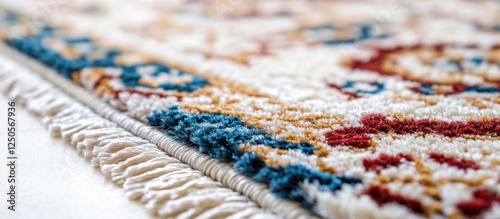 Elegant machine-made carpet showcasing intricate patterns against a pristine white background highlighting its texture and design details.