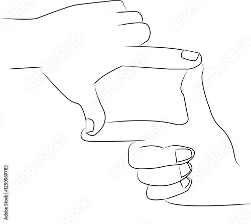 A pair of hand making a picture frame symbol with its finger. Hand drawn vector illustration.
