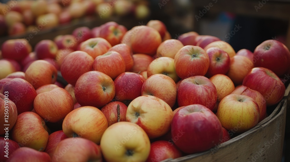 Freshly harvested apples arranged in abundance on a rustic wooden plate showcasing their vibrant colors and natural textures Freshly harvested apples arranged in abundance on a rustic wooden plate showcasing their vibrant colors and natural textures