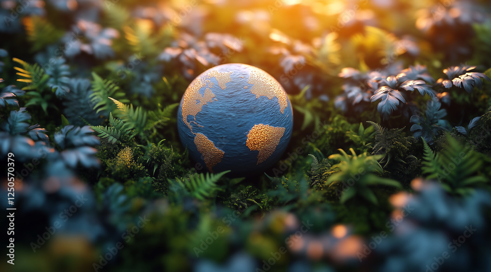 3D render of an Easter egg with the Earth's globe painted on it, sitting in lush greenery, golden hour lighting, bokeh effect 3D render of an Easter egg with the Earth's globe painted on it, sitting in lush greenery, golden hour lighting, bokeh effect
