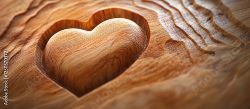 Heart carved into wooden texture symbolizing love and craftsmanship in a natural, artistic setting.