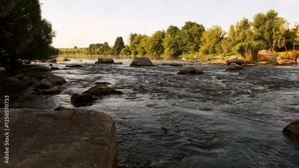 Serene River Flowing Through Rocky Landscape Serene River Flowing Through Rocky Landscape