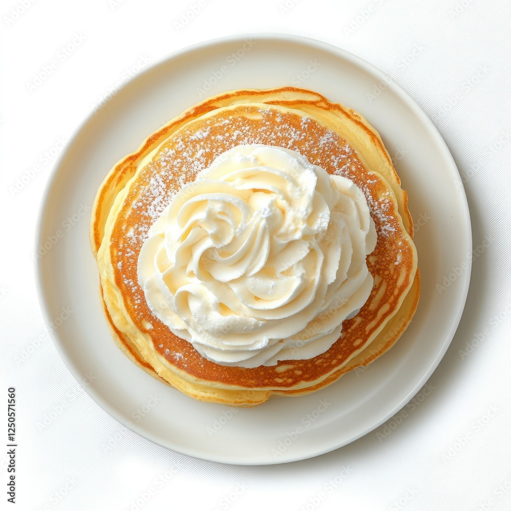Fototapeta premium Fluffy Pancakes Whipped Cream Dessert 