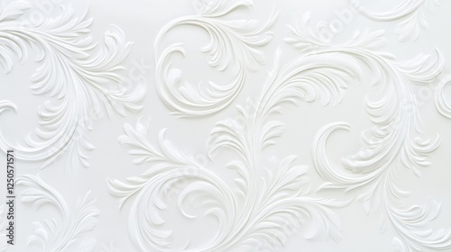 Elegant White Floral Wall Texture: A Background of Intricate 3D Relief Design