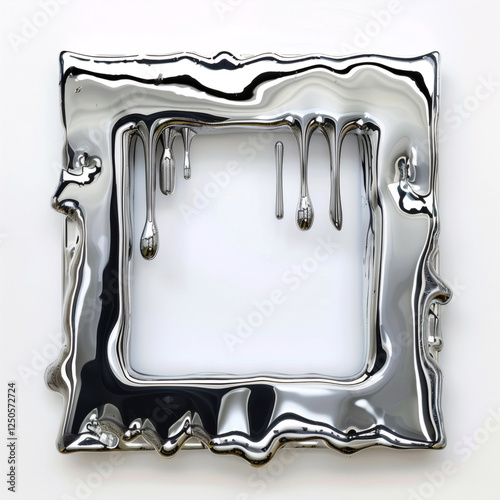 Square Liquid Metal Frame with Dripping Edges, 3D Render