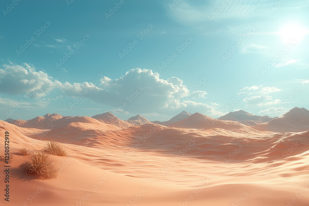 Fototapeta premium Expansive desert landscape remote location nature scene bright sky serene viewpoint beauty of solitude