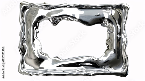 3D Render of Silver Metal Frame with Melting Liquid Effect