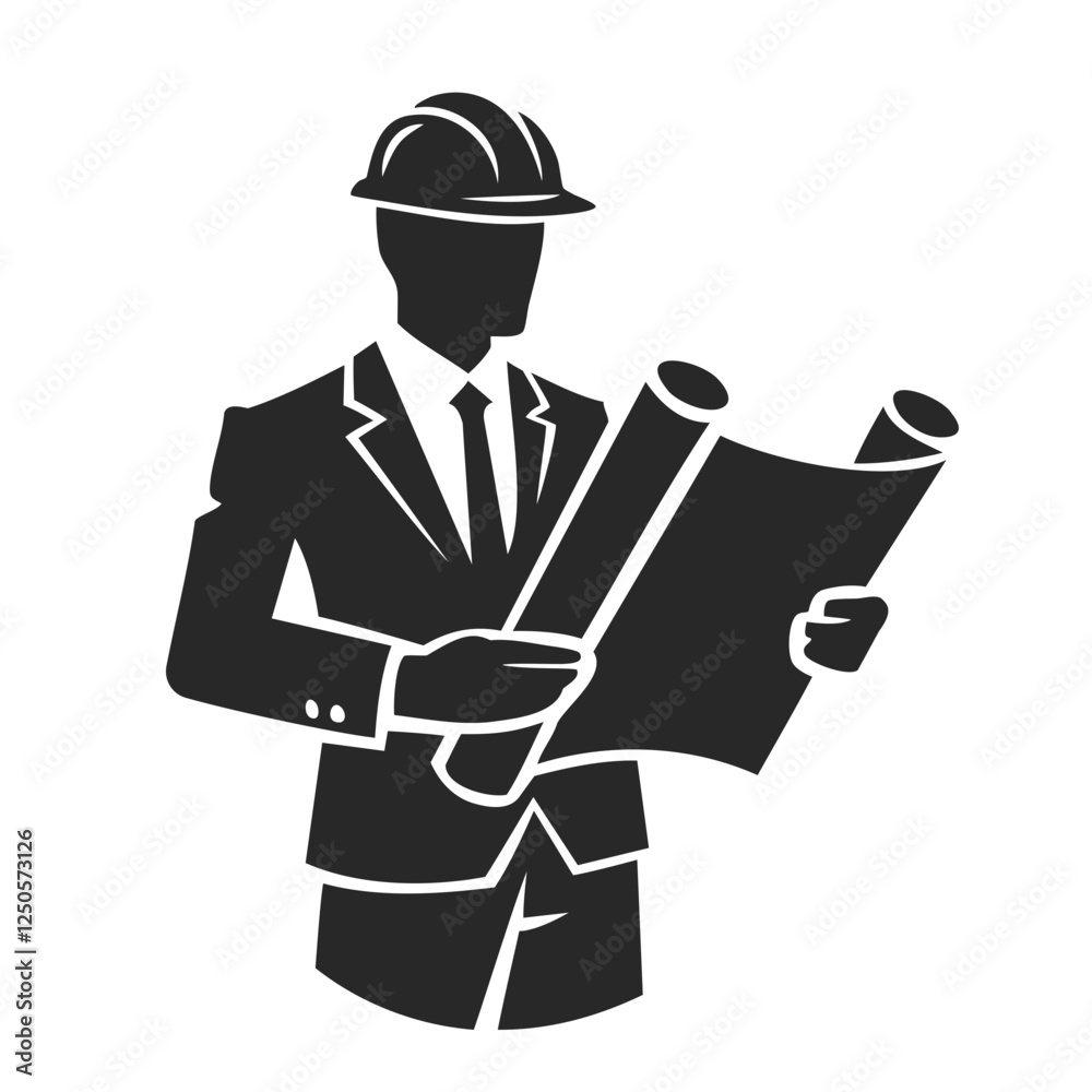 A construction man foreman worker in a suit studying blueprints with a helmet and formal attire. A construction man foreman worker in a suit studying blueprints with a helmet and formal attire.