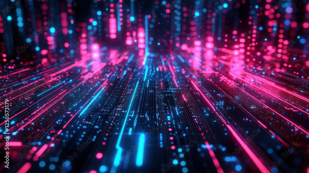 Naklejka premium Futuristic Abstract Background with Neon Lights and Data Visualization