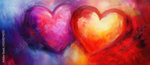 Colorful abstract hearts blending in a vibrant background symbolizing love and affection in a dreamy artistic style.