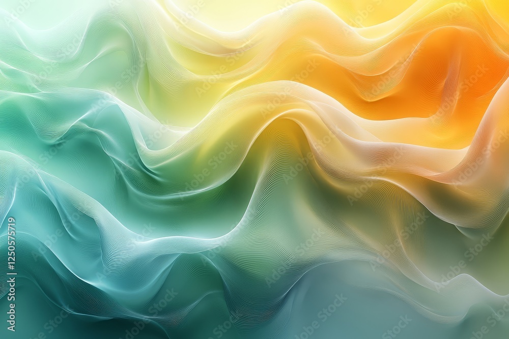Obraz premium Abstract background with light green and yellow colors, modern design featuring soft curves and smooth lines in a digital art style.