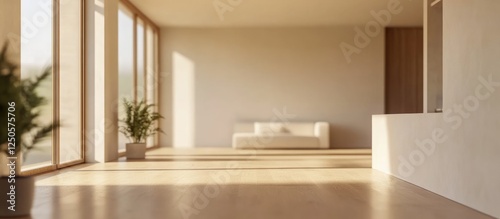 Minimalist Apartment Interior Featuring Simple Furniture with Blurred Bokeh Effect and Ample Copy Space for Text in Serene Atmosphere