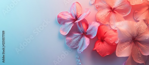 Wallpaper Mural Minimalist floral design featuring vibrant neon flowers with water droplets in soft gradient light ideal for romantic and feminine themes Torontodigital.ca