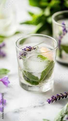Wallpaper Mural Minimalist Herbal Ice Cubes Featuring Fresh Mint and Lavender for a Refreshing Summer Drink Torontodigital.ca