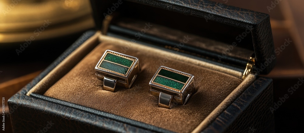 Elegant handmade men's cufflinks displayed in a luxurious black box emphasizing fashion trends and gift presentation in rich colors.