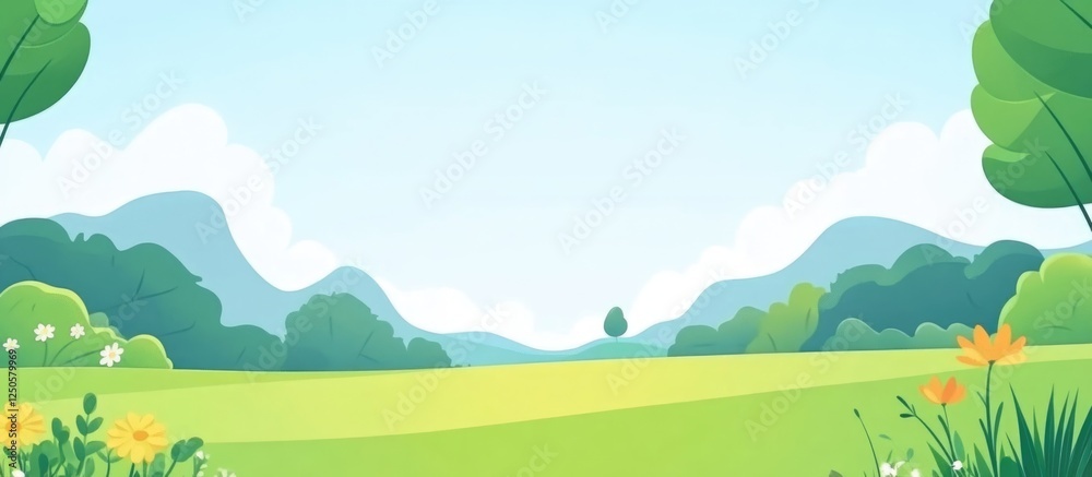 Vibrant Spring Summer Landscape with Clear Blue Sky Ideal for Text Overlay and Relaxing Nature Scenes Vibrant Spring Summer Landscape with Clear Blue Sky Ideal for Text Overlay and Relaxing Nature Scenes
