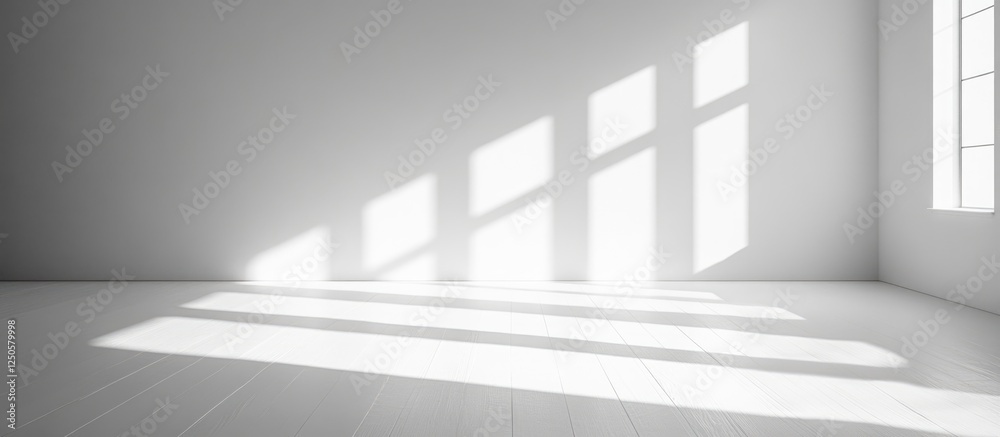 Fototapeta premium Minimalist interior room design with natural light and shadows creating an empty space suitable for text placement and decoration ideas